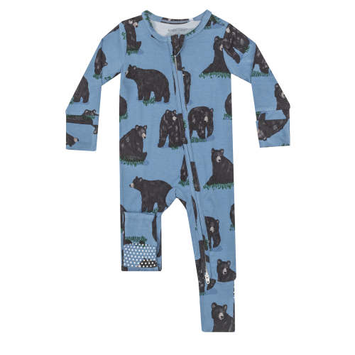 2-Way Zip Romper, Black Bears