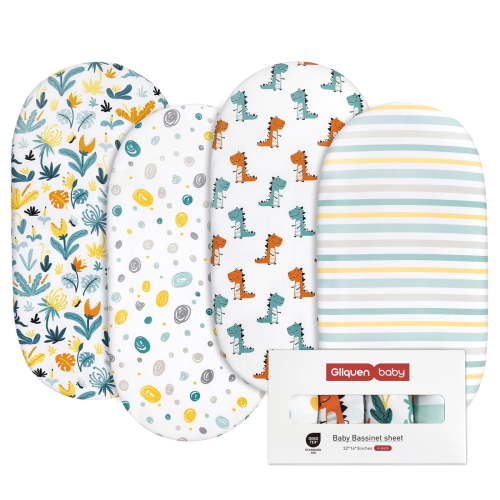 Gllquen Premium Soft Breathable Bassinet Sheets Set for Infant Boys, 4 Pack, Jurassic Design