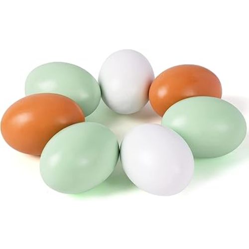 SallyFashion 7 Pcs Wooden Fake Eggs, 3 Colors Wood Eggs for Crafts Fake Chicken Eggs Nesting Eggs Home Decor