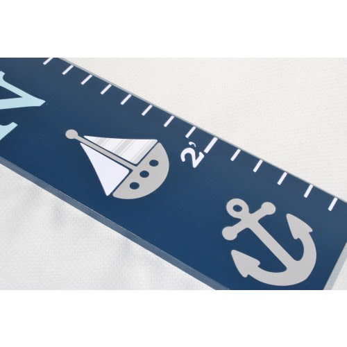 Nautical Growth Chart Wood Growth Chart  Sailboat Height Chart Whale Growth Chart on Navy Blue with Light Blue and Gray Boats Whale Anchor