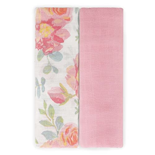 Featherhead™ 100% Cotton Muslin Swaddle Blankets for Baby Girl - Large 47”x 47” - Pre-Washed, Soft, & Breathable - Newborn Essential & Perfect Baby Registry Gift (2 Pack - Garden Floral)