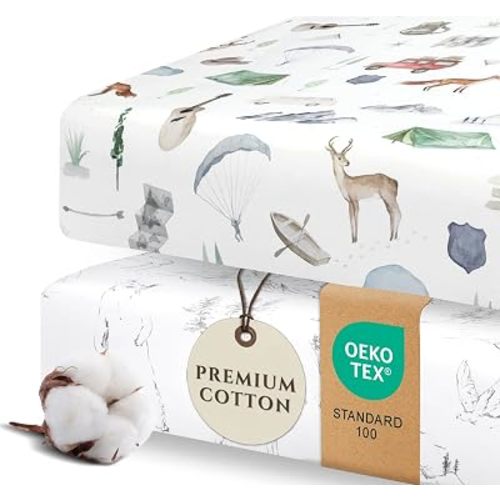 Pobibaby 2 Pack Fitted Crib Sheets for Boys - Premium Cotton Blend Baby Crib Sheet Set, Soft Breathable Toddler Bed Sheets for Standard Mattress, Baby Boy Nursery Bedding Set 52x28 (Explore)