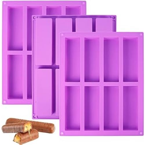 3 Pack Granola Bar Mold Silicone Mold,8 Cavity Rectangle Energy Bar Mold,Cereal Bar Molds for Ganache, Chocolate Bar, Truffles, Cheesecake