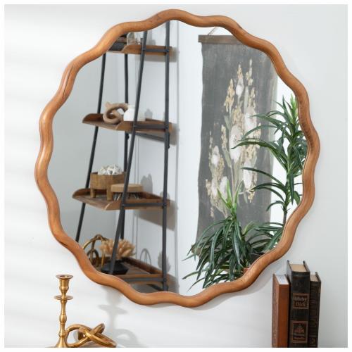 Round Wavy Wood Wall Mirror
