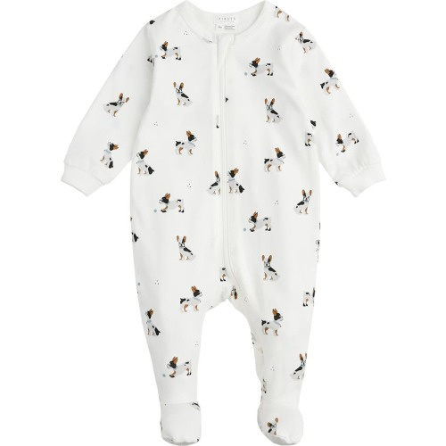 Baby French Bulldog Stretch Organic Cotton Jersey Pajama Footie, 0-3M, Off White