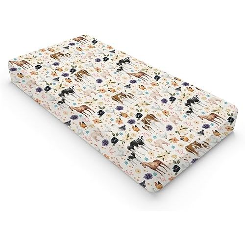 Baby Farm Animals Boho Floral Baby Changing Pad Covers for Boy Girl 32''x16'' Cow Horse Pig Chicken Duck Fitted Diaper Change Table Mats Farm Life Soft Breathable Nursery Baby Changing Table Sheets