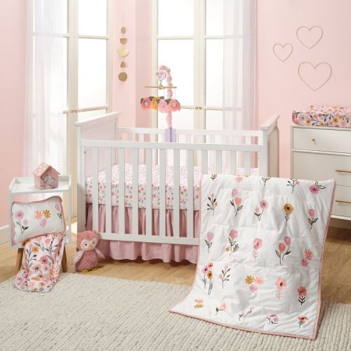 Lambs & Ivy Little Garden 3-piece Embroidered Floral Baby Crib Bedding Set
