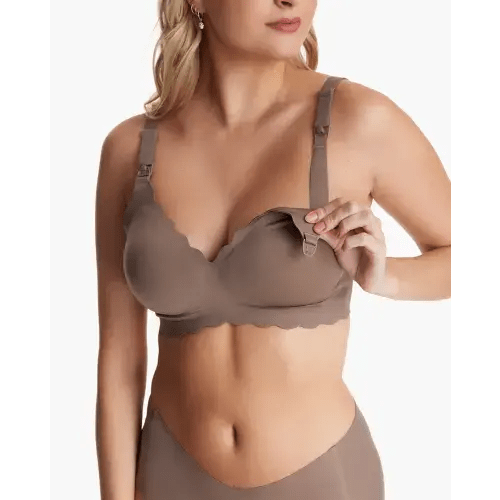Jelly Strip - Seamless Floral Push up Nursing Bra- Dark Brown, XL