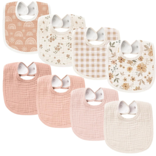 Konssy Muslin Baby Bibs 8 Pack Baby Bandana Drool Bibs Cotton for Unisex Boys and Girls, Soft Absorbent Set for Teething and Drooling