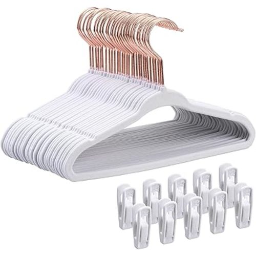 Baby Hangers Velvet - 11" Inch Baby Felt Hangers Non Slip Toddler Hangers - Kids Hangers for Clothes - 30 Pack with 10 Hanger Finger Clips, White