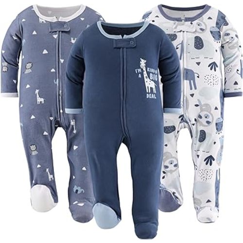 The Peanutshell Footed Pajamas Sleepers for Baby Boys, Sleep and Play Footies, 3 Pack