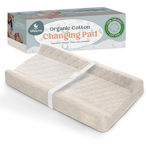 Organic Cotton Changing Pad - Soft & Breathable Diaper Changing Pad, Safe Non-Slip Waterproof Design | Removable & Washable Baby Changing Pad Cover | Standard Changing Pad for Dresser - Winter Sand