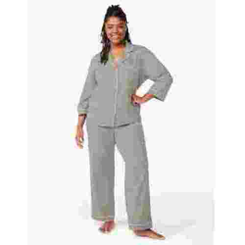 Joyspun Women’s Cotton Blend Notch Collar Top and Pants Pajama Set, 2-Piece, Sizes S-4X