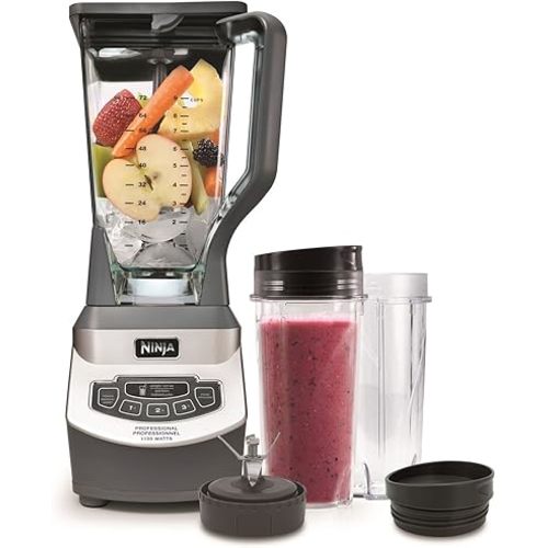 Ninja BL660C Professional Countertop Blender With 1100-Watt Base,72Oz Total Crushing Pitcher and(2)16 Oz Cups For Frozen Drinksand Smoothies,Silver/Gray,1100W,(Canadian Version)Silver/Grey,7.8 Pounds