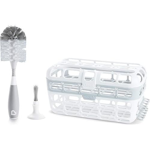 Munchkin® Baby Bottle & Small Parts Cleaning Set, Includes High Capacity Dishwasher Basket & Bristle Bottle Brush, Grey