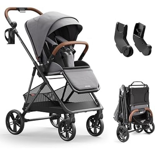 MAMAZING Air Lux Baby Stroller, Carbon Fiber Frame Only 15.8lbs, Compact Fold Toddler Stroller with Reversible Seat with Infant Insert, Included UPF 50+ Canopy, Large Storage Basket & Car Seat Adapter