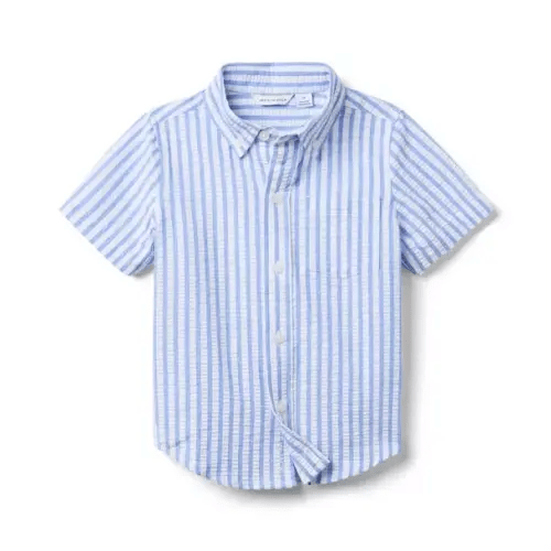 Boy Midday Blue Stripe Striped Seersucker Shirt by Janie and Jack