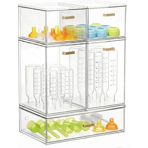 LALOBLUE Bottle Storage Organizer Baby, Set of 5 Stackable Storage Drawers for Bottles Station Organizer, Perfect for Makeup,Cabinet,Pantry Organization and Storage