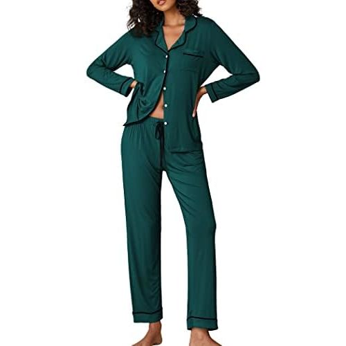 Ekouaer Pajamas Women's Long Sleeve Sleepwear Soft Button Down Loungewear Pjs Lounge Set Nightwear XS-XXL