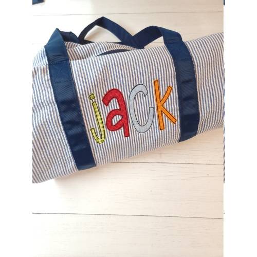 Personalized Seersucker Duffel Bag: Applique Name, Boy's Overnight Bag
