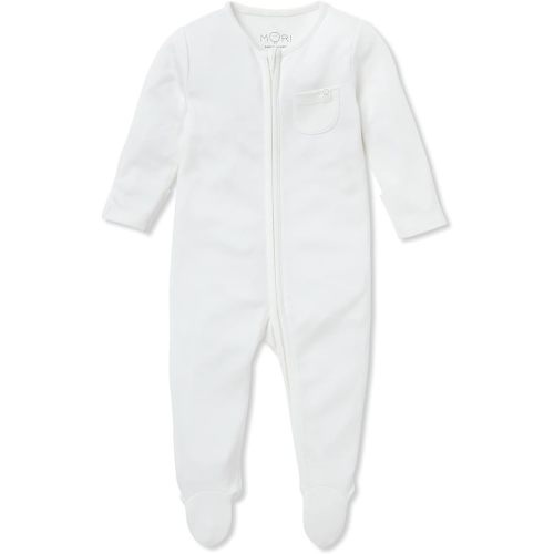 MORI Baby Zip Up Baby Pajamas - 0-3 Months - White - Two Way Zip