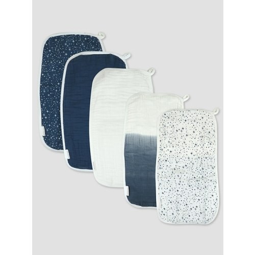 Honest Baby Clothing 5 Pack Organic Cotton Multi Layer Woven Burp Cloths in twinkle star navy, size: One Size