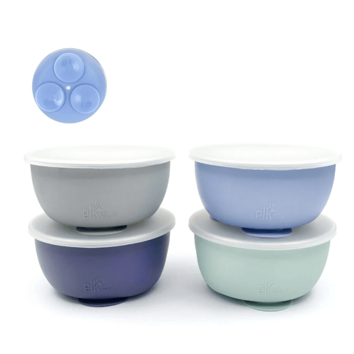 Stainless Steel Bowl with Silicone Suction Sleeve + Lids