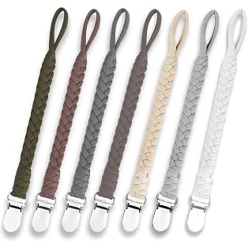 Duludulu 7 Pcs Braided Pacifier Clip, Pacifier Clips for Boys & Baby Girls, Pacifier Holder Clip Binky Clips