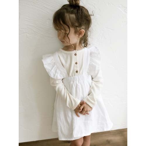 Linen Flutter Sleeve Suspender Skirt ‘White’