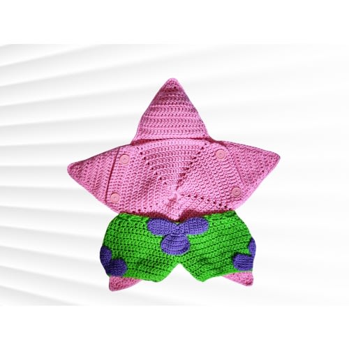 Handmade Crochet Baby Outfit Pink Sea Star Cocoon and Green with Purple Accents Short Pants - 0 to 3 months Baby Shower Photography Props