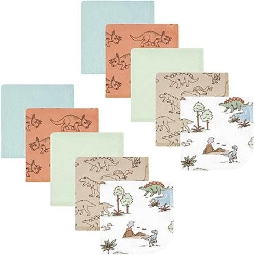 Hudson Baby Unisex Baby Flannel Washcloths, Dinosaur Adventures 10Pk, One Size