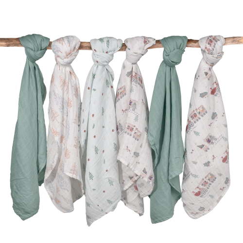 Gllquen Baby Muslin Swaddle Blankets 6-Pack Cotton Wrap for Newborn Infant Girls Boys, 27 X 27", Forest