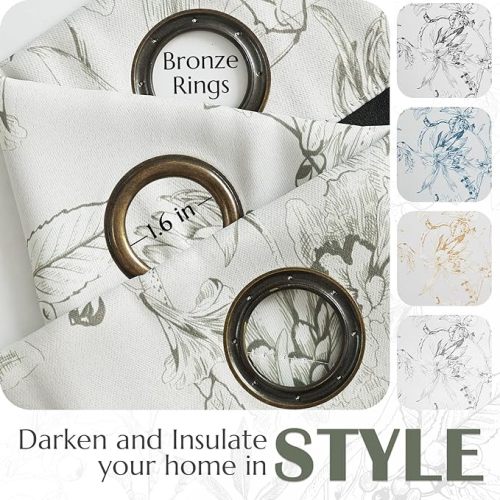 jinchan Green Floral Blackout Curtains for Bedroom 84 Inches Long, Green Flower Patterned Curtains Blackout Thermal Insulated 100% Light Blocking Curtains Grommet Top Window Drapes Set 2 Panels - W50 x L84 - Flower Green
