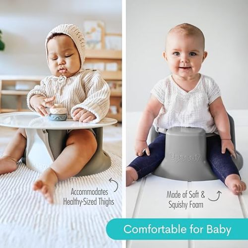 Upseat Baby Floor Seat Booster Chair for Sitting Up with Removable Tray for Meals and Playtime, Developed with Physical Therapists for Safe and Healthy Hip Development and Posture - Grey