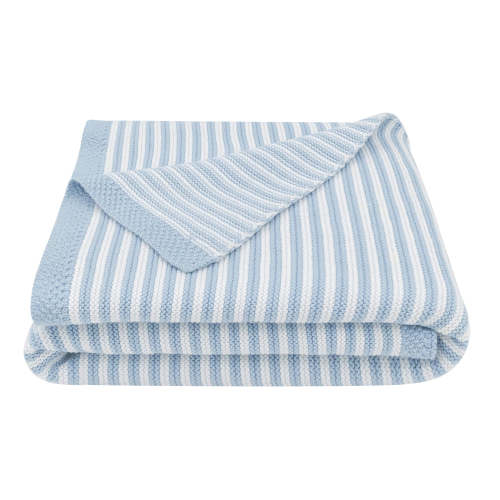 100% Cotton Knit Stripe Blanket - Blue/white