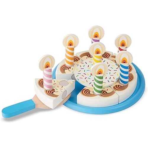 Melissa & Doug Birthday Party Cake - Wooden Play Food With Mix-n-Match Toppings and 7 Candles