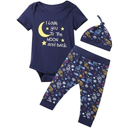 Baby Boy Space Theme Outfit Newborn Boy I Love You To The Moon And Back Baby Shower Infant Space Clothes Romper Pants Set