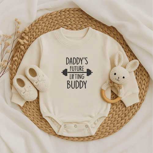 Daddy’s Future Lifting Buddy Romper - Baby Workout Bodysuit, Embroidered Baby Boy Outfit, Gym Baby Gift, Fitness Baby Shower Present