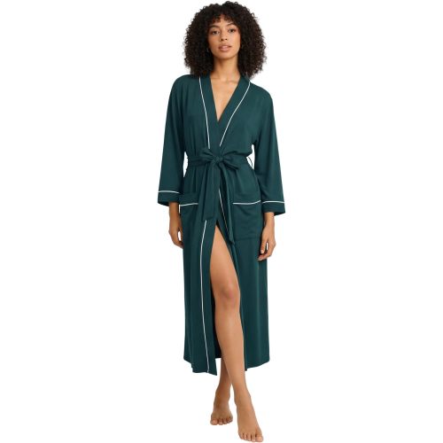 Womens Cotton Robe, Soft Kimono Spa Knit Long Bathrobe Lightweight Loungewear