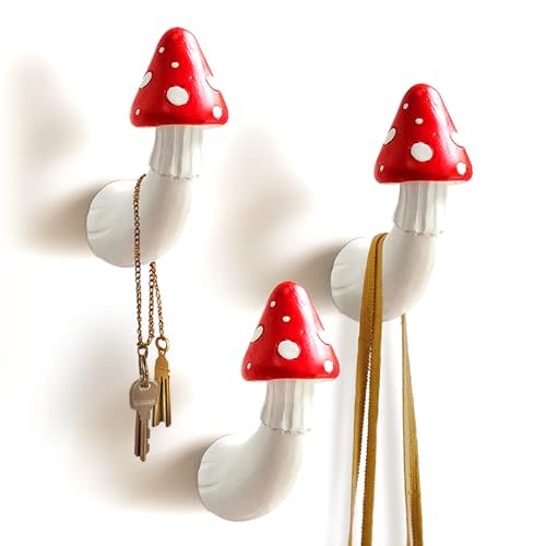 Shrumiez Mushroom Wall Hook - Holds Up to 20 Pounds - 3 Pack - Whimsical Cottagecore Bohemian Boho Unique Cute Cool Fun Funky Hanging Wall Hook Decor for Coat and Towel