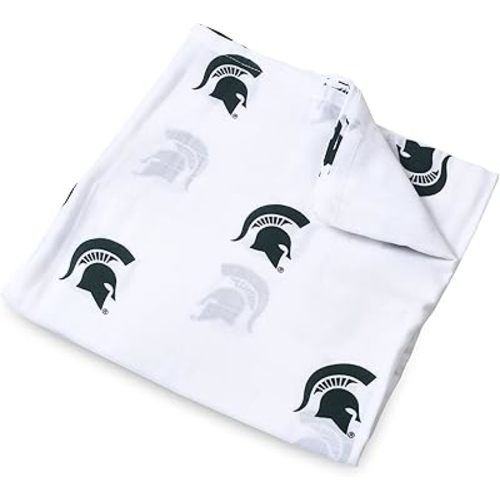 Three Little Anchors Michigan State University Spartans Muslin Swaddle Blanket – Officially Licensed Ultra-Soft 47” x 47” Cotton Muslin Baby Swaddle | Newborn Blanket | MSU Infant Gift