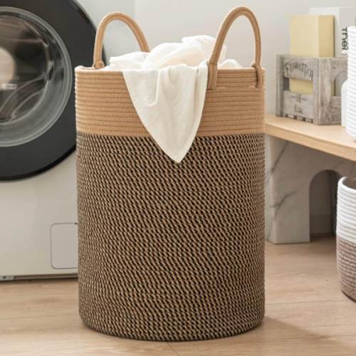 INDRESSME Laundry Basket, 60L Blanket Storage Basket, Woven Laundry Basket for Clothes, Rope Laundry Basket for Toys, Hampers for Bedroom, 19.7 x 13.8 inches