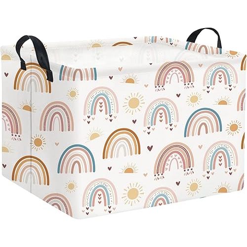 Rectangular Rainbow Easter Gift Basket Kids Storage Bin Organizer Shelf Book Basket Room Decor (Sun Rainbow)