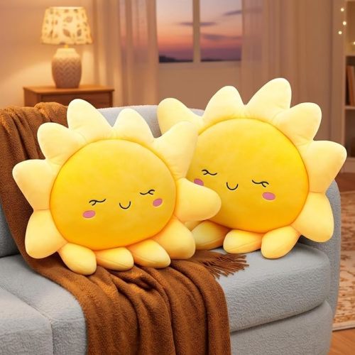 2 Pcs Plush Sofa Cushion Cute Stuffed Sun Shaped Floor Pillow Car Throw Pillow Soft Toy for Kids Women Girls Bedside Home Decoration 13.7 Inch, 23.6 Inch