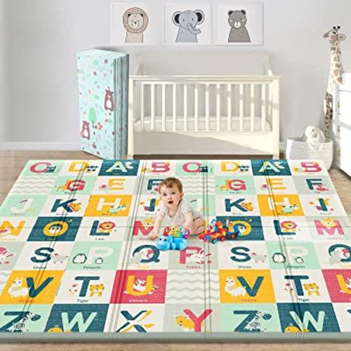 Gimars XL 0.6 inch Thickest 79x71 Reversible Foldable Baby Play Mat, Waterproof Foam Baby Play Mats for Floor, Lightweight Crawling Playmats for Babies, Infants, Toddlers, Play & Tummy Time