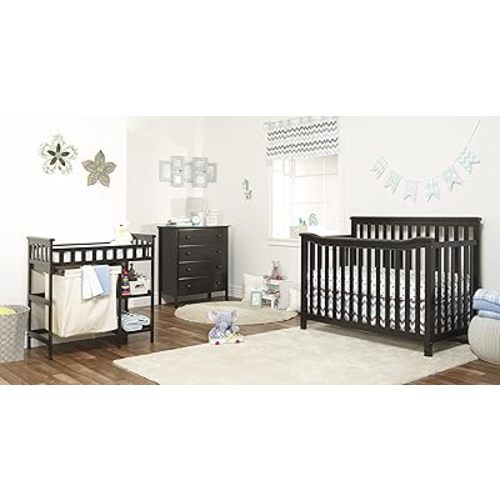 Sorelle Palisades 3-Piece Nursery Set - 4-in-1 Convertible Crib, 4-Drawer Dresser, Changing Table with Hamper - Espresso Wood Finish