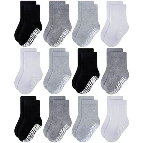RATIVE Non Skid Anti Slip Crew Socks With Grips for Baby Infant Toddlers Kids Boys 6-12 Months