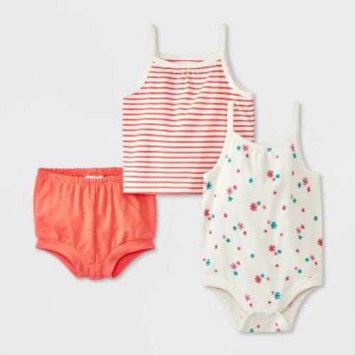 Baby Girls' Stripped Floral Printed Top & Bottom Set - Cat & Jack™ Pink 12M