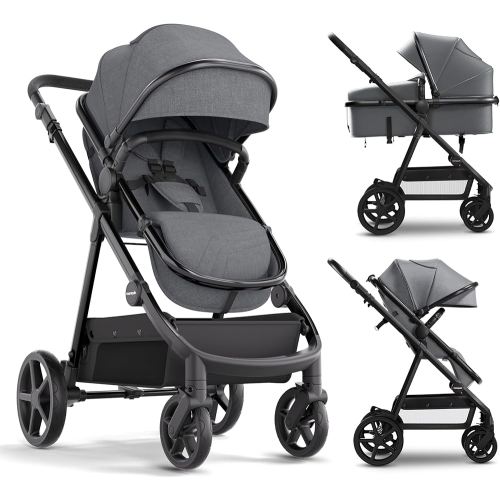 Mompush Meteor2 Baby Stroller 2-in-1 with Newborn Mode, Large Shock-Absorbing Wheels, Car Seat Adapter Included – Full-Size Infant & Toddler Stroller for All-Terrain Family Outings