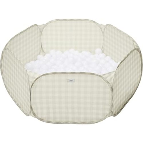 3 Sprouts Kids Ball Pit – Pop-Up Indoor Outdoor Ball Pits for Toddlers Playpen Playhouse – Large Foldable Ballpit - Active Play for Baby Babies Infants Girls Boys (Balls Not Included) - Gingham Beige